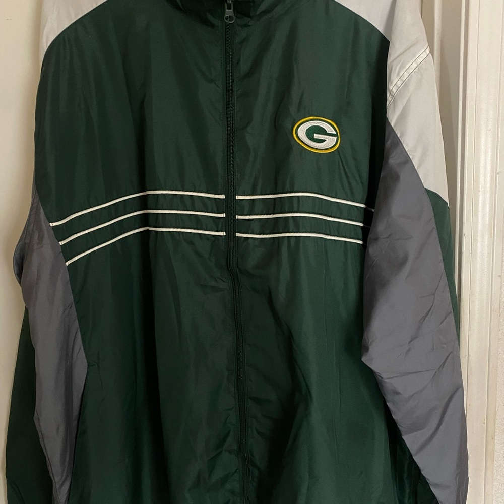 Reebok NFL Men’s Green Bay Packers Full Zip Green White Grey Windbreaker XXL
